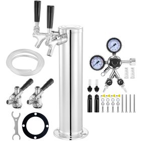 Kegerator Tower Kit, Dual Taps Beer Conversion Kit, Stainless Steel Keg Beer Tower Dispenser with Dual Gauge CGA320 Regulator & D-System Keg Coup