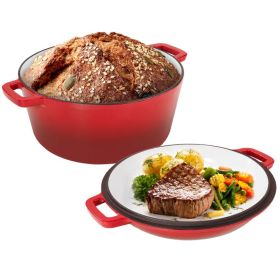 Multi-usage Cast Iron Dutch Oven for Stews/Braising (Color: Red, Type: Cookware)